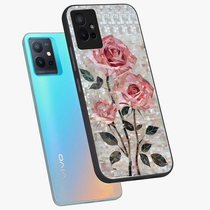 Blush Mosaic Bloom Glass Case displayed in angled mockup highlighting artistic mosaic flower pattern with aesthetic design.