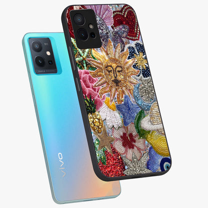 Celestial Floral and Playful Glass Case displayed in angled mockup highlighting playful floral design with dreamy celestial elements.