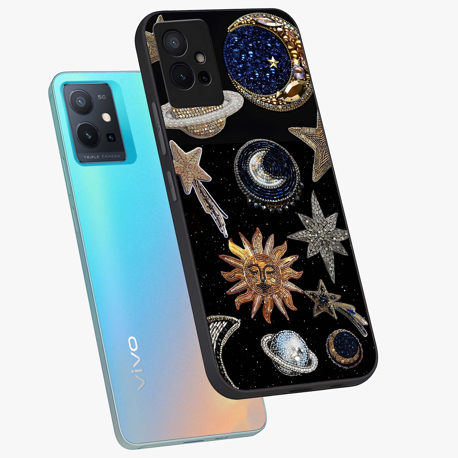Celestial Gem Constellations Glass Case displayed in angled mockup highlighting gemstone inspired constellation design.