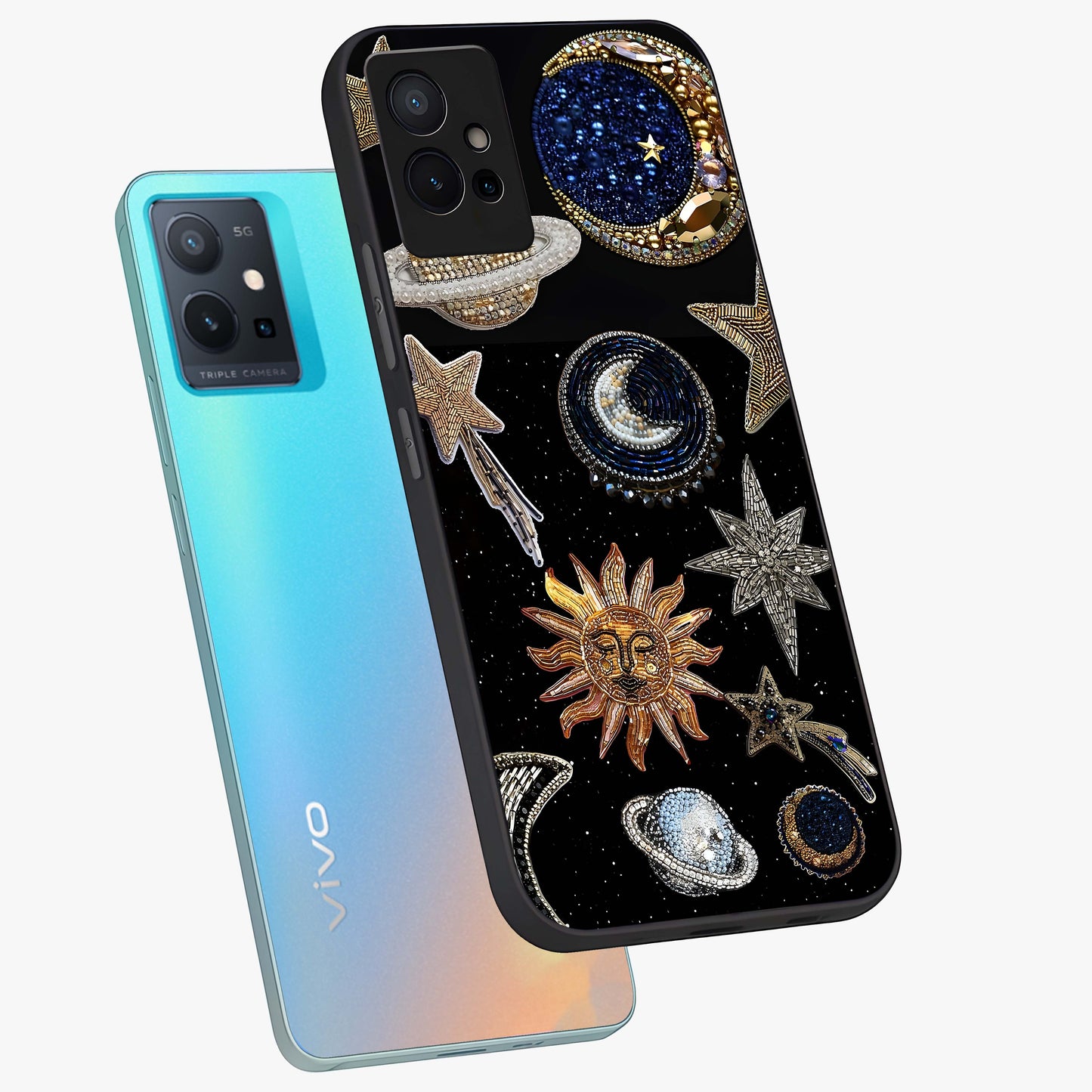 Celestial Gem Constellations Glass Case displayed in angled mockup highlighting gemstone inspired constellation design.