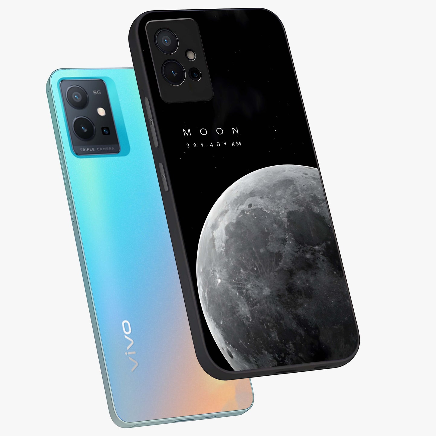 Cosmic Moon Glow Glass Case displayed in angled mockup highlighting celestial moon design with cosmic aesthetic theme.