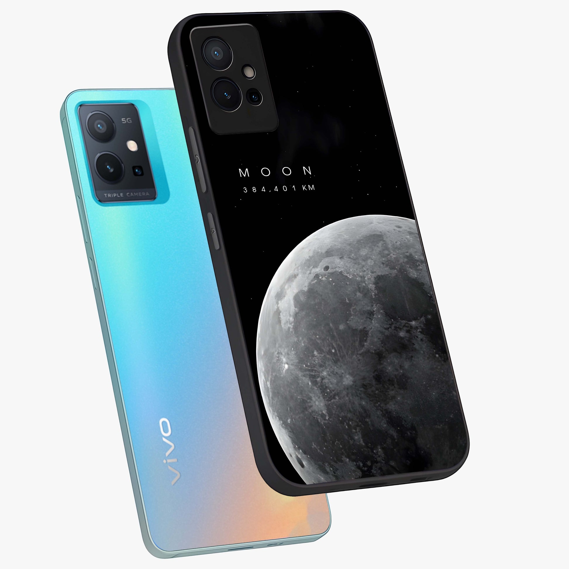 Cosmic Moon Glow Glass Case displayed in angled mockup highlighting celestial moon design with cosmic aesthetic theme.
