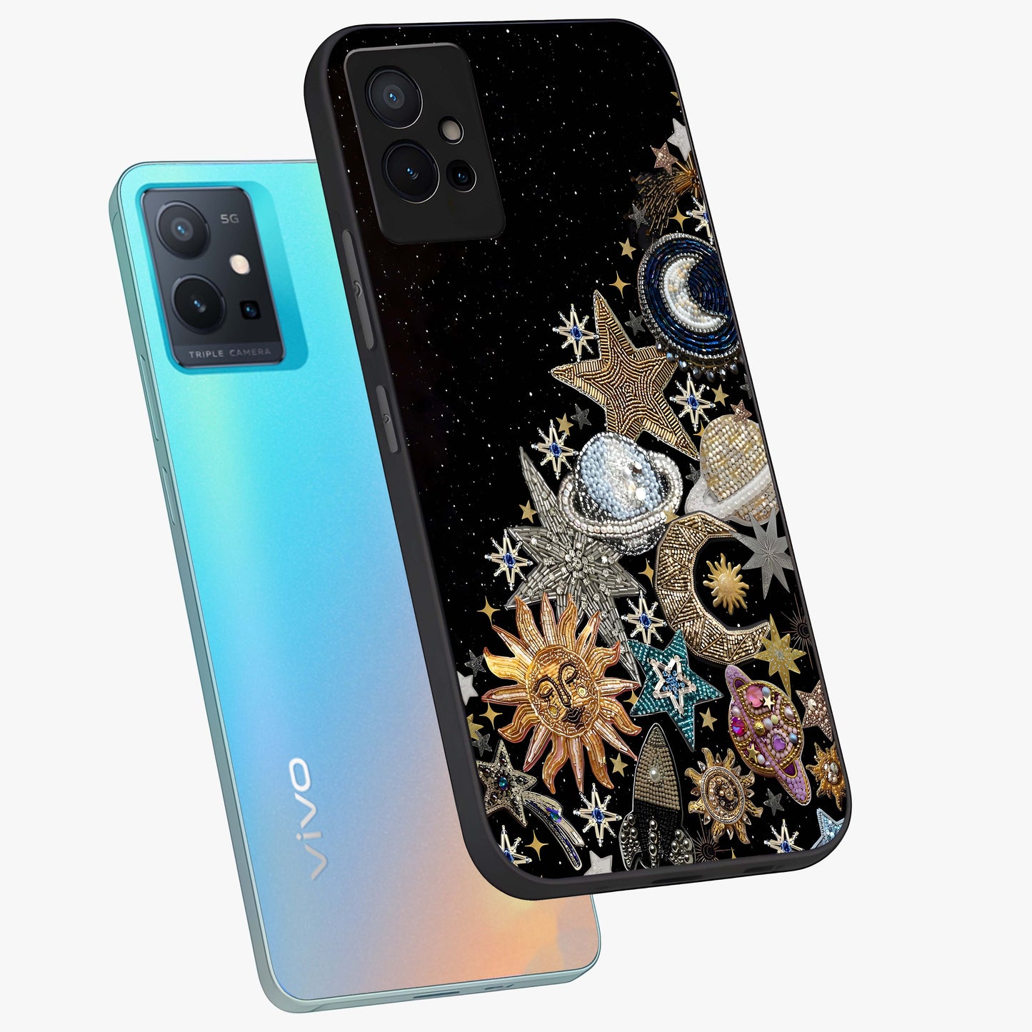 Cosmic Sparkle Dreams Glass Case displayed in angled mockup highlighting dreamy star sparkle design with celestial aesthetic.