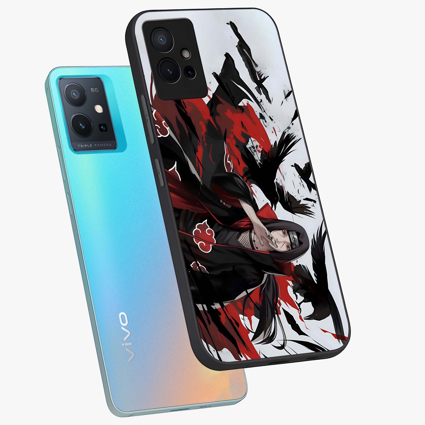 Crimson Crow Illusion Glass Case displayed in angled mockup highlighting mysterious crow graphic with dark aesthetic style.