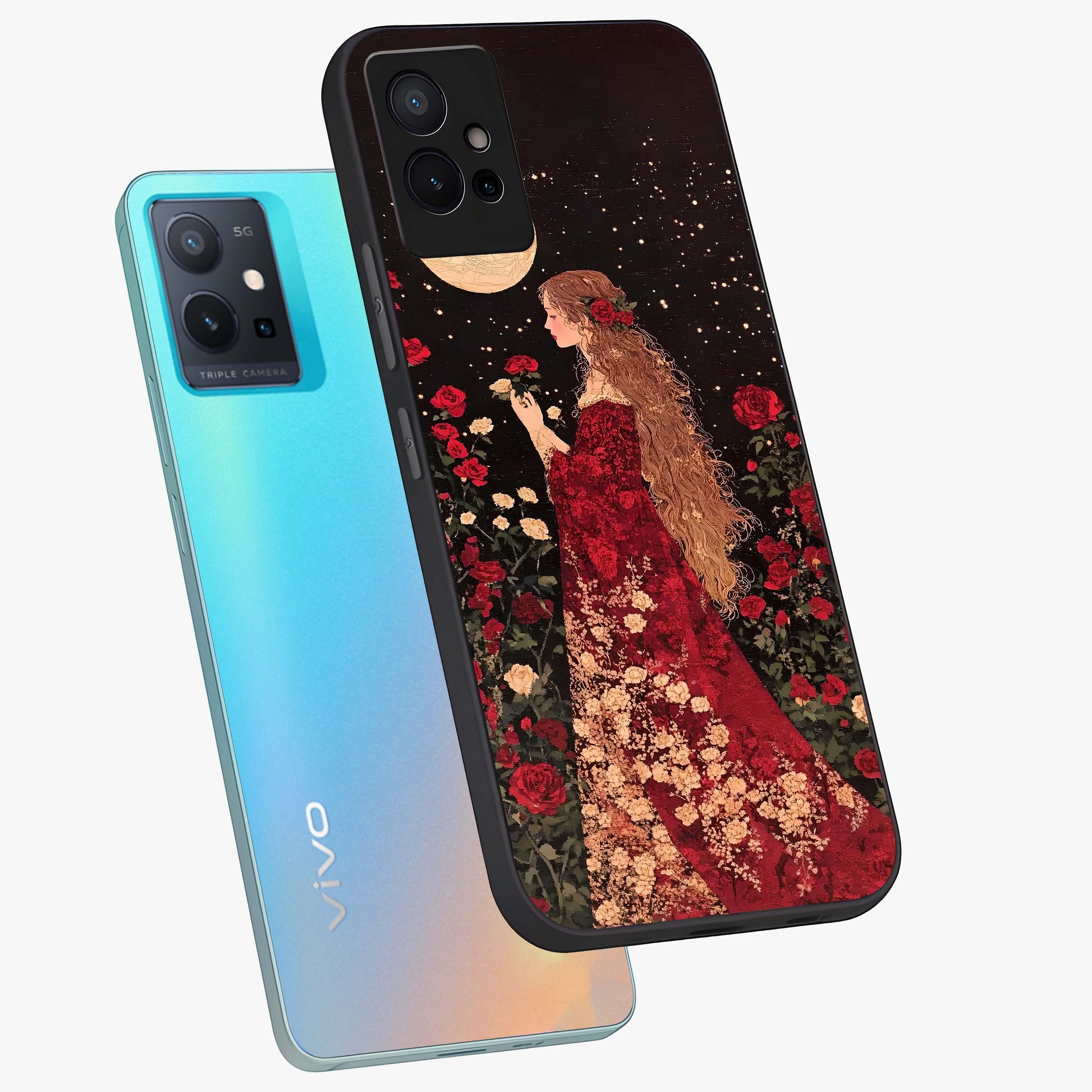 Crimson Dreams Glass Case displayed in angled mockup highlighting soft crimson aesthetic design with artistic theme.