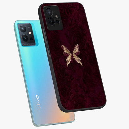 Crimson Fade Butterfly Glass Case displayed in angled mockup highlighting elegant butterfly design with crimson gradient aesthetic.