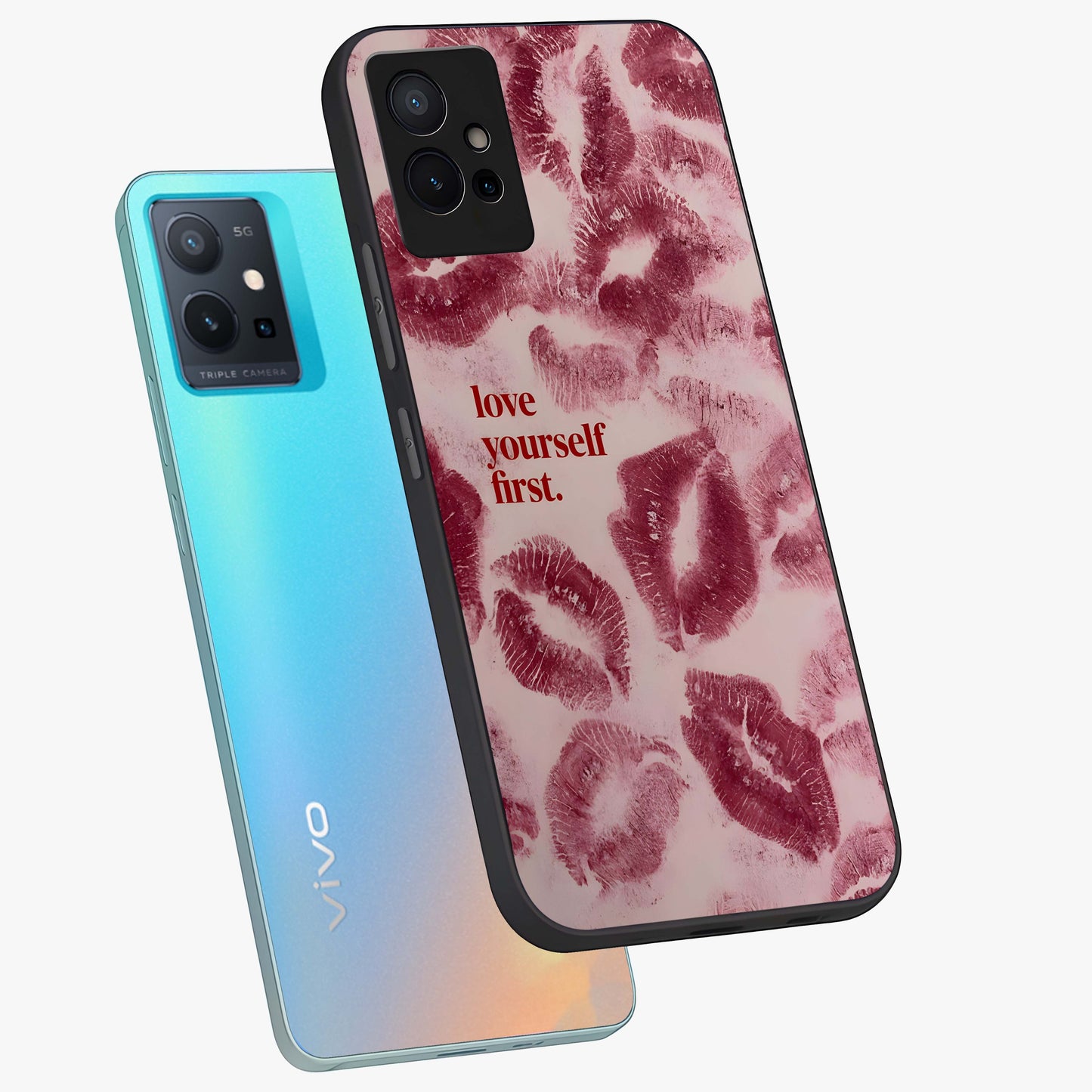 Crimson Kiss Love Glass Case displayed in angled mockup highlighting bold love inspired design with modern aesthetic style.
