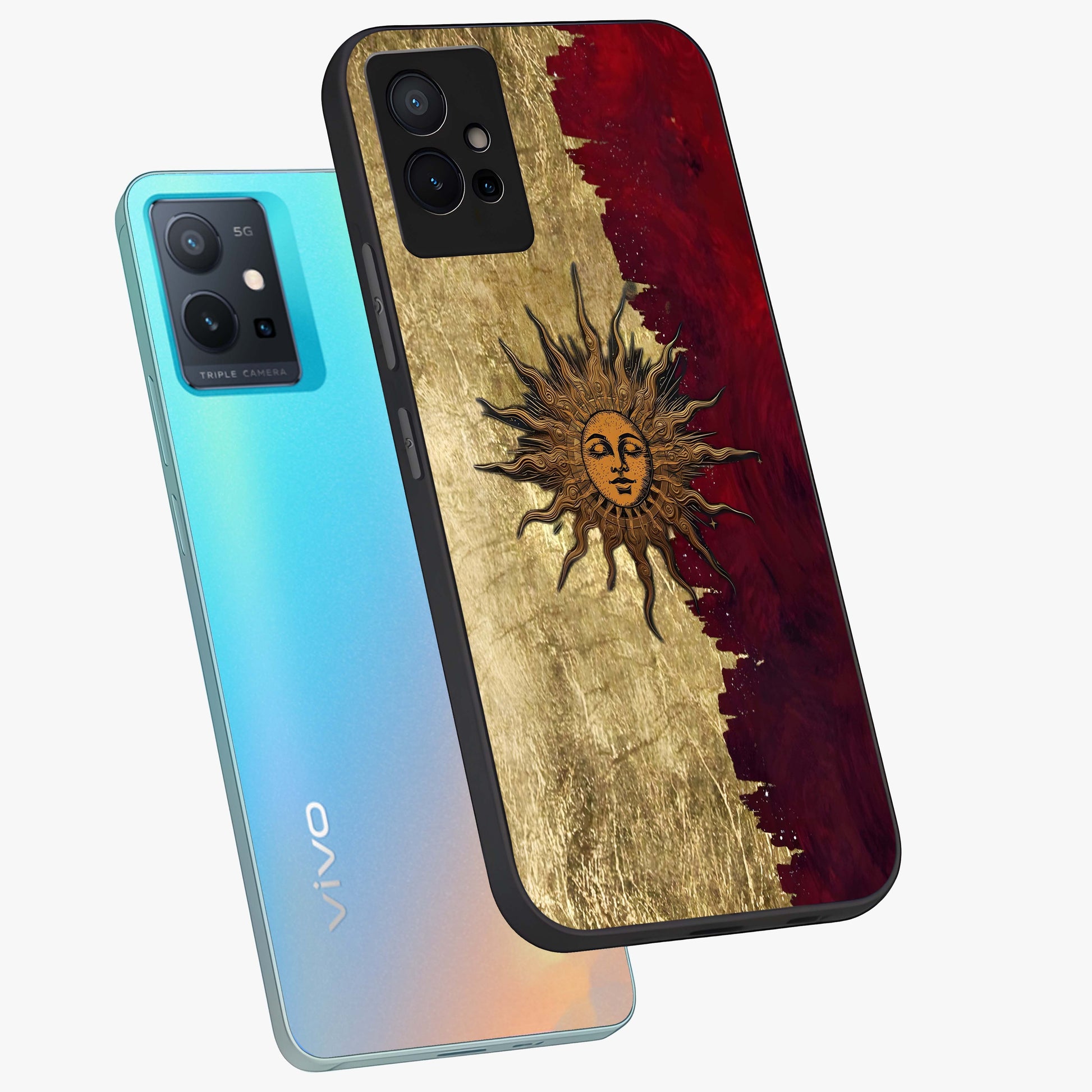 Crimson Sun Majesty Glass Case displayed in angled mockup highlighting majestic crimson sun design with bold aesthetic style.