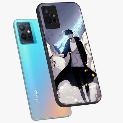 Dark Lightning Anime Warrior Glass Case displayed in angled mockup highlighting powerful lightning themed anime illustration.