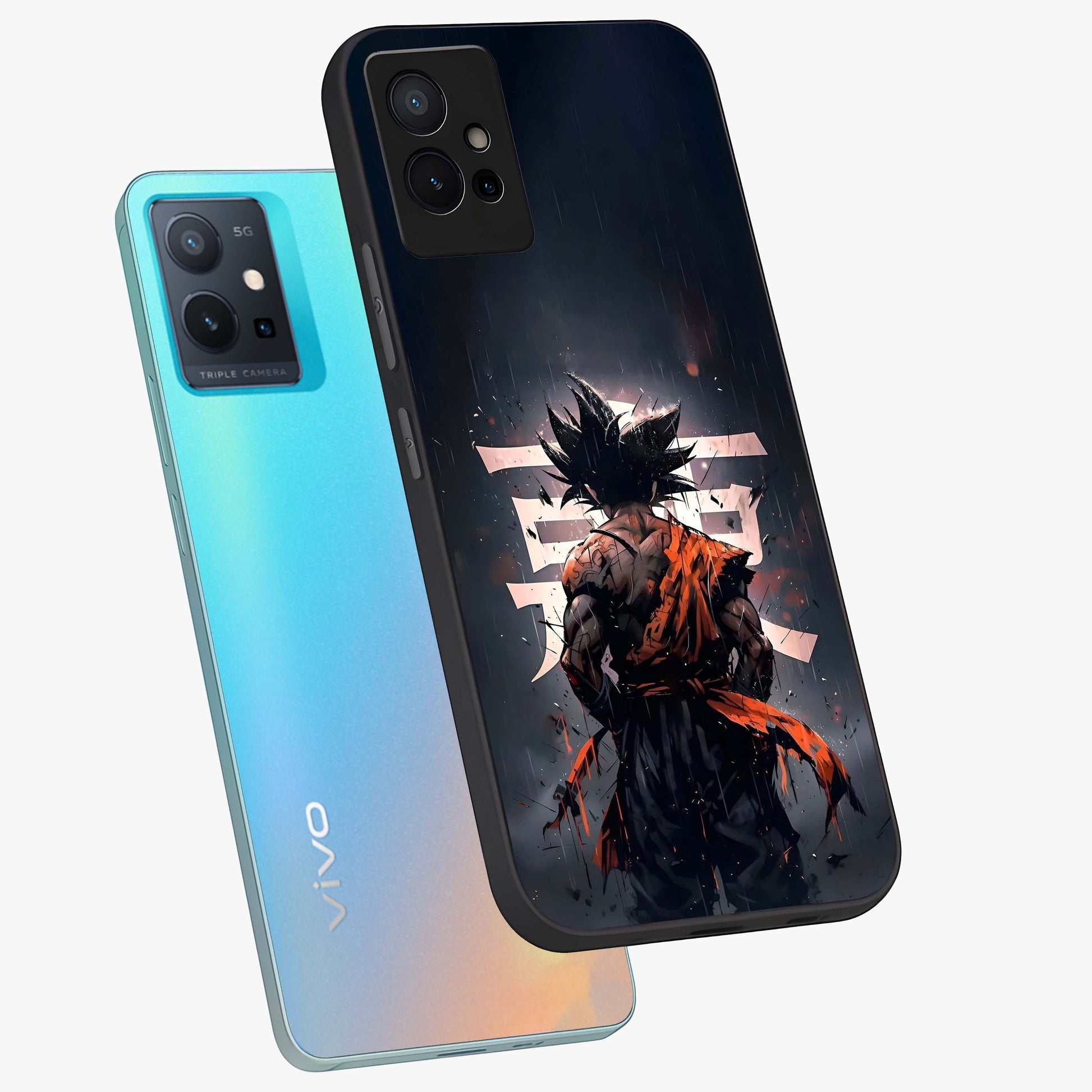 Dark Warrior In Rain Glass Case displayed in angled mockup highlighting dramatic warrior illustration with dark rain aesthetic.