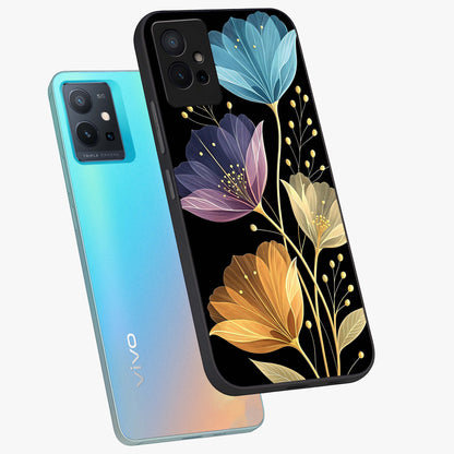 Delicate Multicolor Flowers Glass Case displayed in angled mockup highlighting colorful flower pattern with soft aesthetic style.