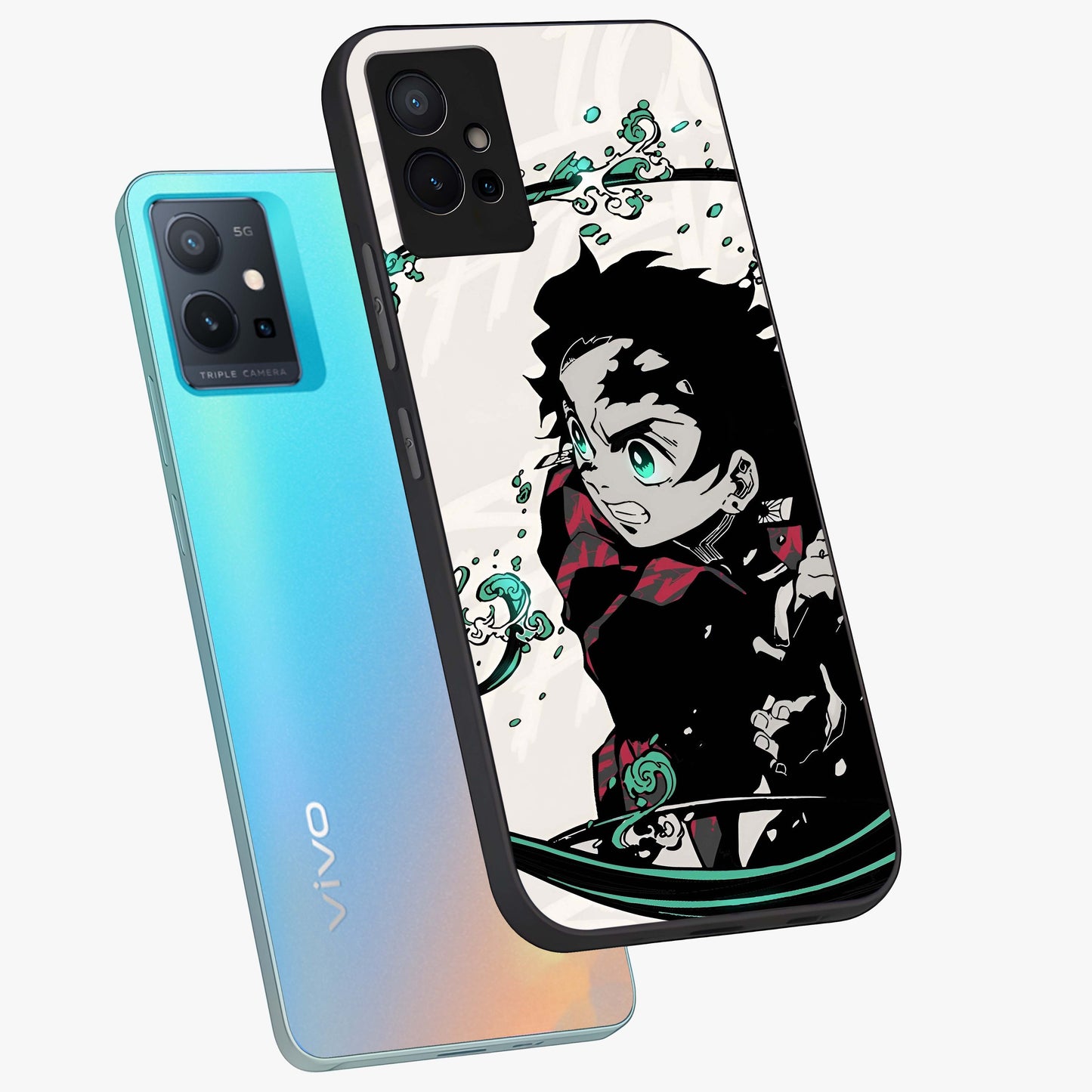 Demon Slayer Glass Case displayed in angled mockup highlighting dramatic anime character design with action aesthetic.
