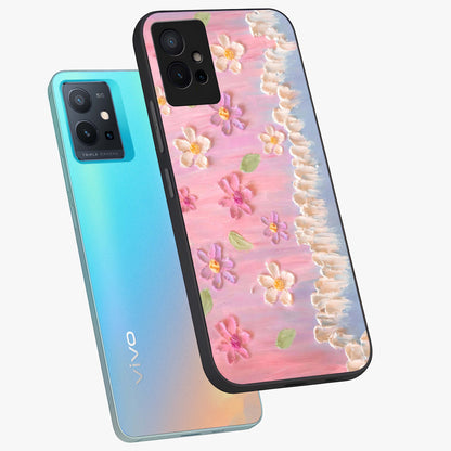 Dreamy Painted Garden Glass Case displayed in angled mockup highlighting colorful garden illustration with dreamy aesthetic style.