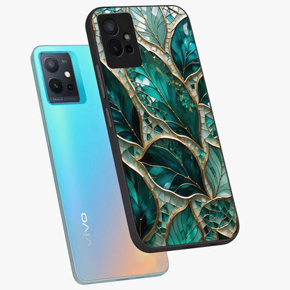 Emerald Leaf Glass Glass Case displayed in angled mockup highlighting botanical leaf illustration with elegant natural aesthetic.