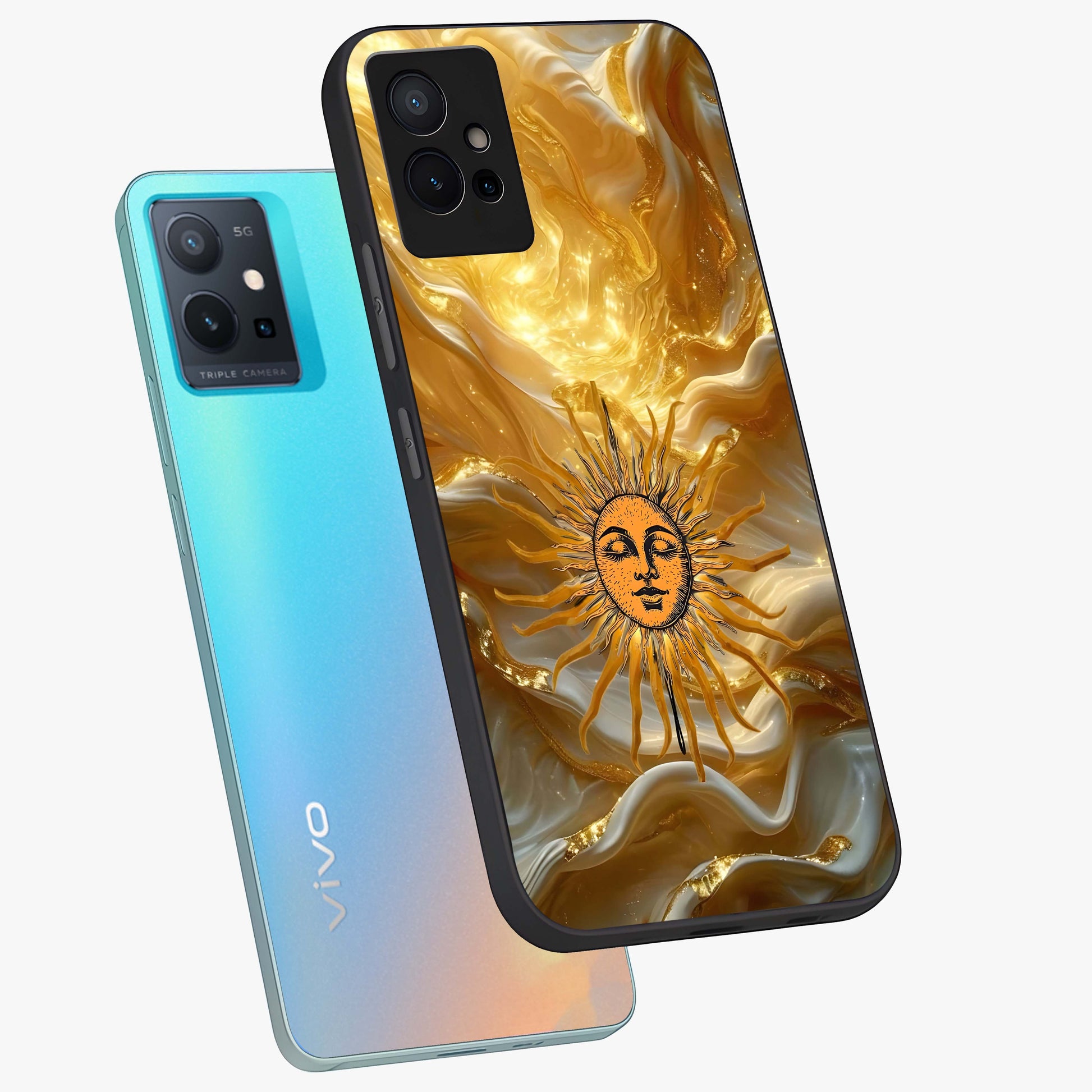 Eternal Golden Glow Glass Case displayed in angled mockup highlighting glowing golden aesthetic design with elegant style.