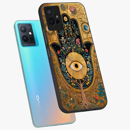 Ethereal Evil Eye Glass Case displayed in angled mockup highlighting protective evil eye symbol with spiritual aesthetic design.