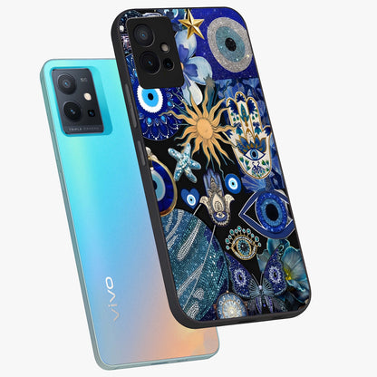 Evil Eye Charm Mix Glass Case displayed in angled mockup highlighting protective evil eye symbols with spiritual aesthetic design.