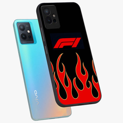 Fire F11 Glass Case displayed in angled mockup highlighting bold fire inspired graphic with energetic aesthetic style.