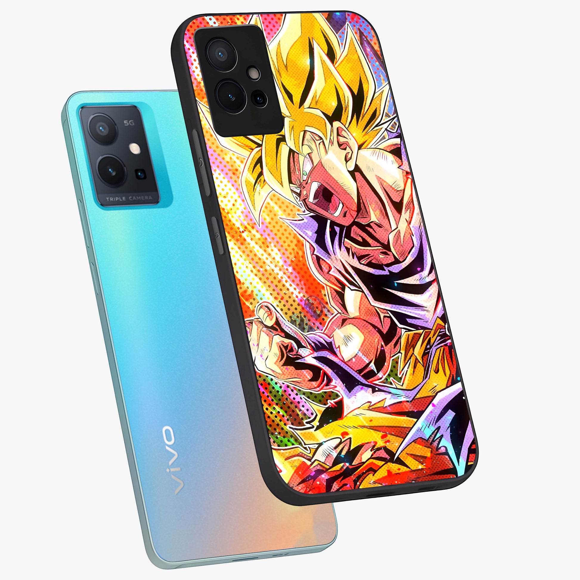 Firing Goku Glass Case displayed in angled mockup highlighting dynamic anime character design with action aesthetic.