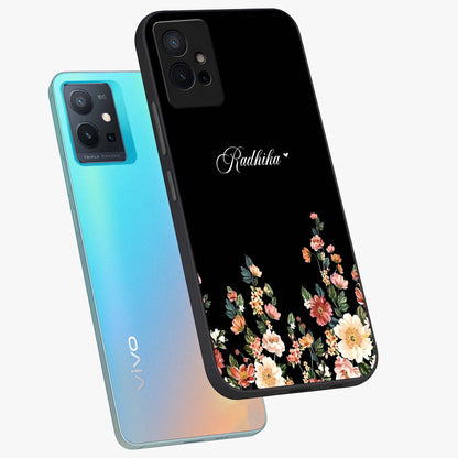 Floral Design With a Custom Personalized Name Glass Case displayed in angled mockup highlighting elegant floral pattern with custom name feature.