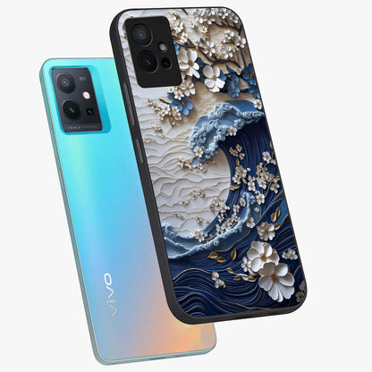 Floral Wave Origami Glass Case displayed in angled mockup highlighting geometric origami flower design with modern aesthetic style.
