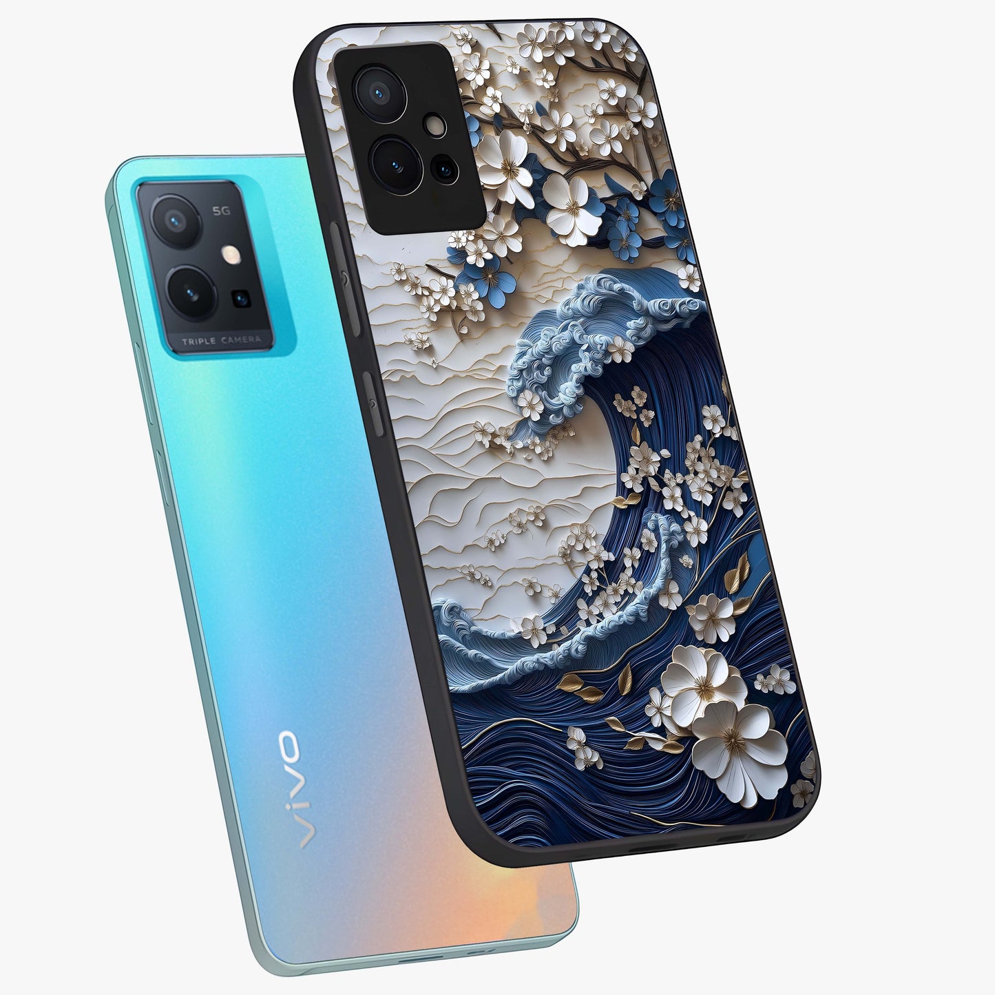 Floral Wave Origami Glass Case displayed in angled mockup highlighting geometric origami flower design with modern aesthetic style.
