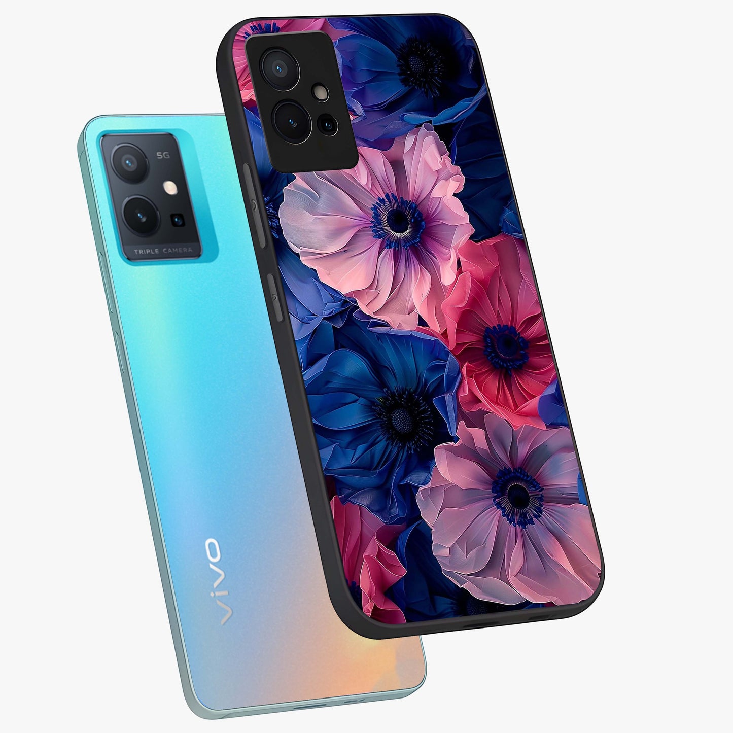 Flower Paper Art Pattern Glass Case displayed in angled mockup highlighting layered paper flower design with artistic aesthetic.
