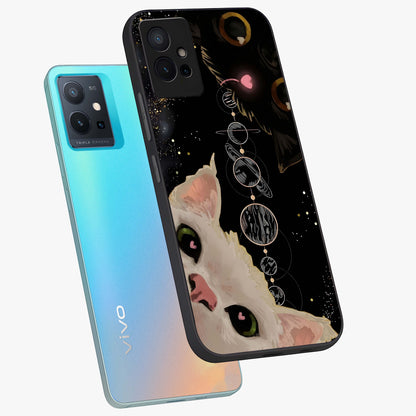 Galactic Cat Glass Case displayed in angled mockup highlighting celestial feline illustration with galaxy aesthetic style.