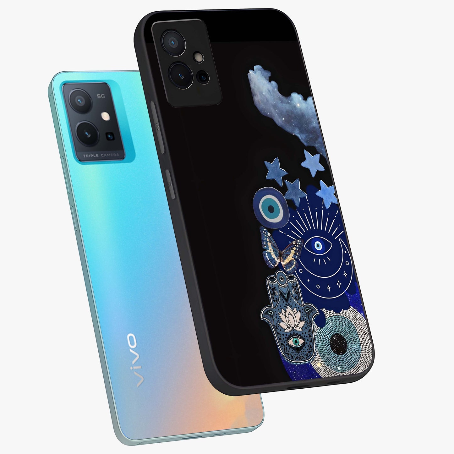 Galactic Charm Cluster Glass Case displayed in angled mockup highlighting luminous galaxy inspired design with dreamy aesthetic.