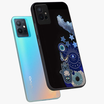 Galactic Charm Cluster Glass Case displayed in angled mockup highlighting luminous galaxy inspired design with dreamy aesthetic.