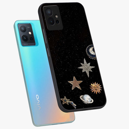 Galactic Charm Glow Glass Case displayed in angled mockup highlighting luminous galaxy inspired design with dreamy aesthetic.