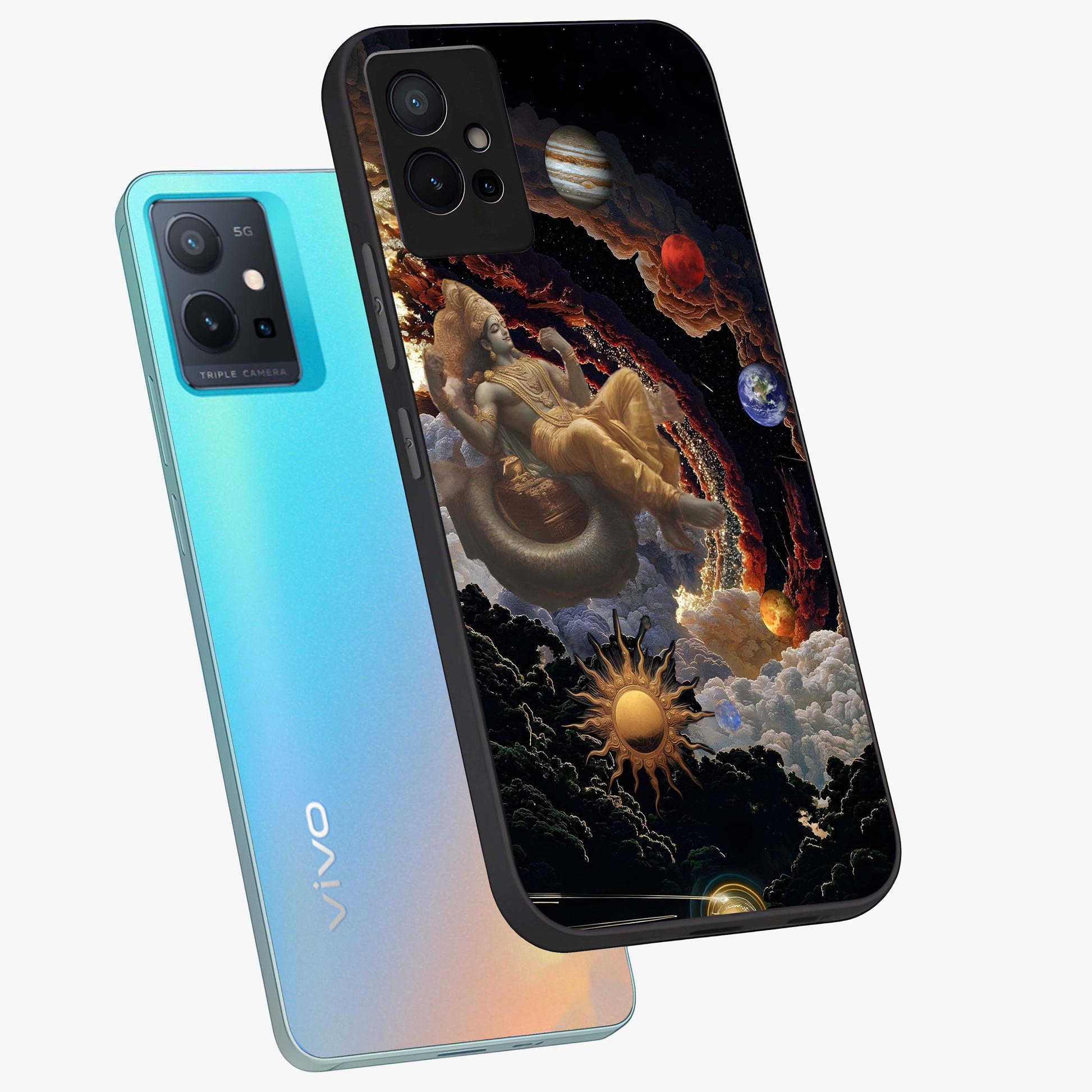 Galactic Divine God Glass Case displayed in angled mockup highlighting powerful celestial deity illustration with galactic aesthetic.