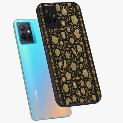 Golden Evil Eye Mandala Glass Case displayed in angled mockup highlighting protective evil eye symbol with golden mandala design.