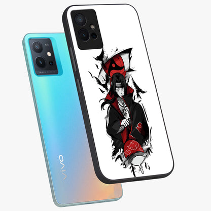 Itachi Limited Edition Naruto Anime Glass Case displayed in angled mockup highlighting dramatic anime illustration with bold action aesthetic.