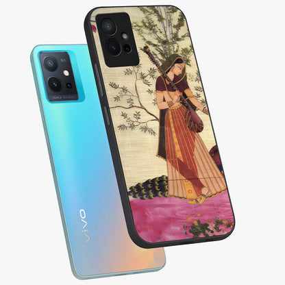 Lady With Veena Art Glass Case displayed in angled mockup highlighting graceful musical illustration with cultural artistic aesthetic.