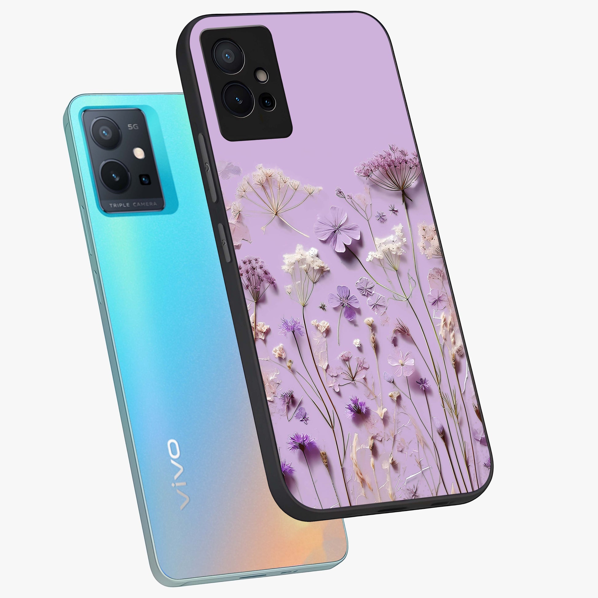 Lavender Blossom Dream Glass Case displayed in angled mockup highlighting dreamy lavender flower design with calming aesthetic style.