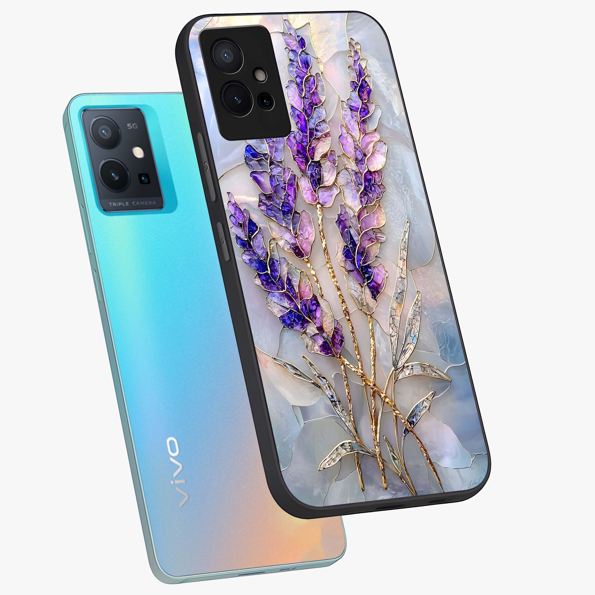 Lavender Dream Glow Glass Case displayed in angled mockup highlighting dreamy purple glow design with soft artistic style.