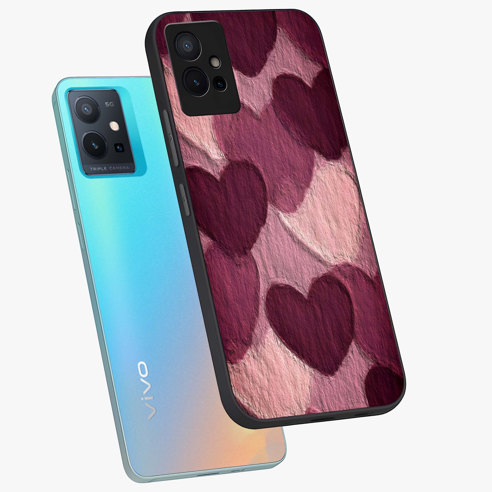 Layered Paper Hearts Glass Case displayed in angled mockup highlighting creative paper craft heart design with romantic aesthetic.