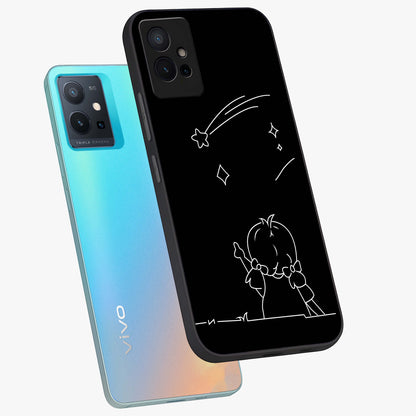 Line Art Girl With Shooting Stars Glass Case displayed in angled mockup highlighting elegant line art design with dreamy star aesthetic.