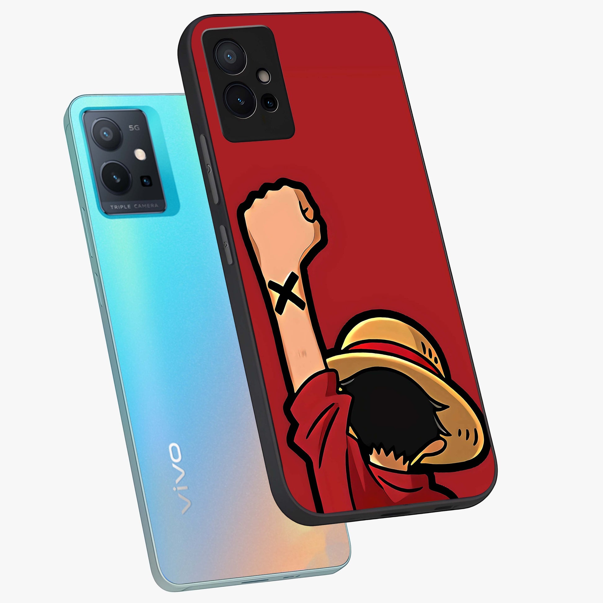 Luffy X Spirit Glass Case displayed in angled mockup highlighting powerful anime design with energetic action aesthetic.