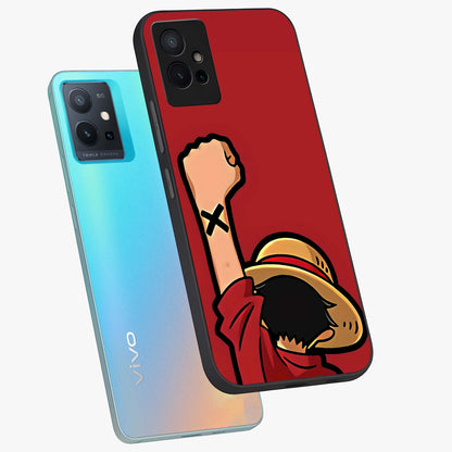 Luffy X Spirit Glass Case displayed in angled mockup highlighting powerful anime design with energetic action aesthetic.