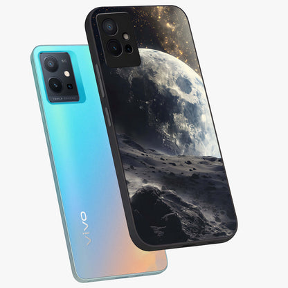 Lunar Horizon Glow Glass Case displayed in angled mockup highlighting celestial moon design with dreamy night aesthetic.