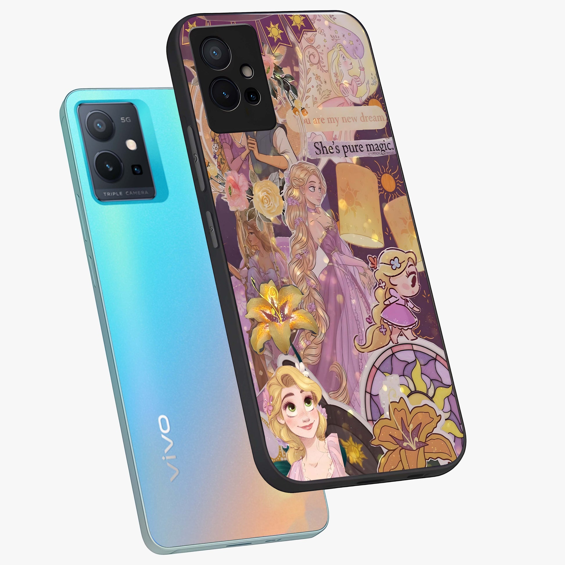 Magical Tangled Dream Glass Case displayed in angled mockup highlighting whimsical fantasy design with magical aesthetic.