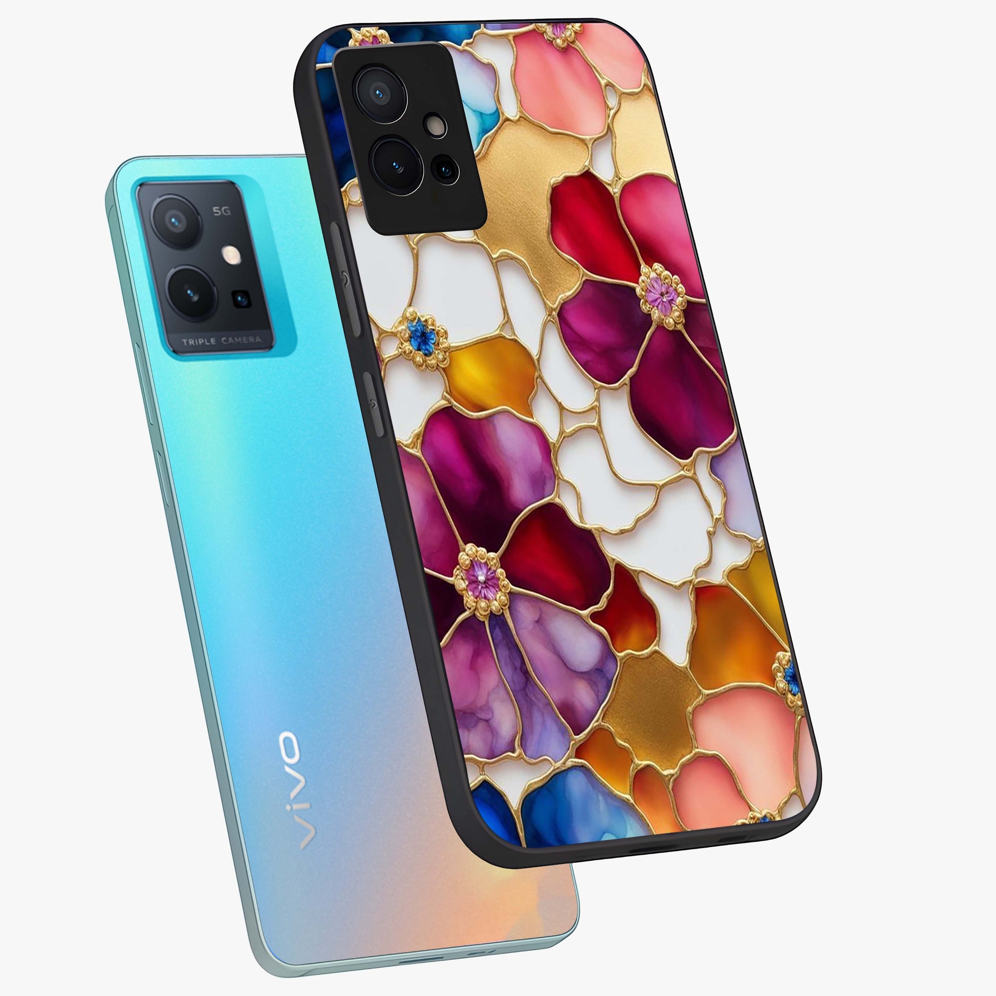 Marble Flower Pattern Glass Case displayed in angled mockup highlighting elegant marble floral design with modern aesthetic.