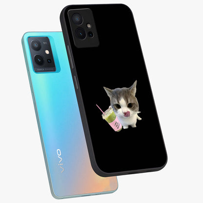 Matcha Cat Style Glass Case displayed in angled mockup highlighting playful feline design with pastel matcha aesthetic.