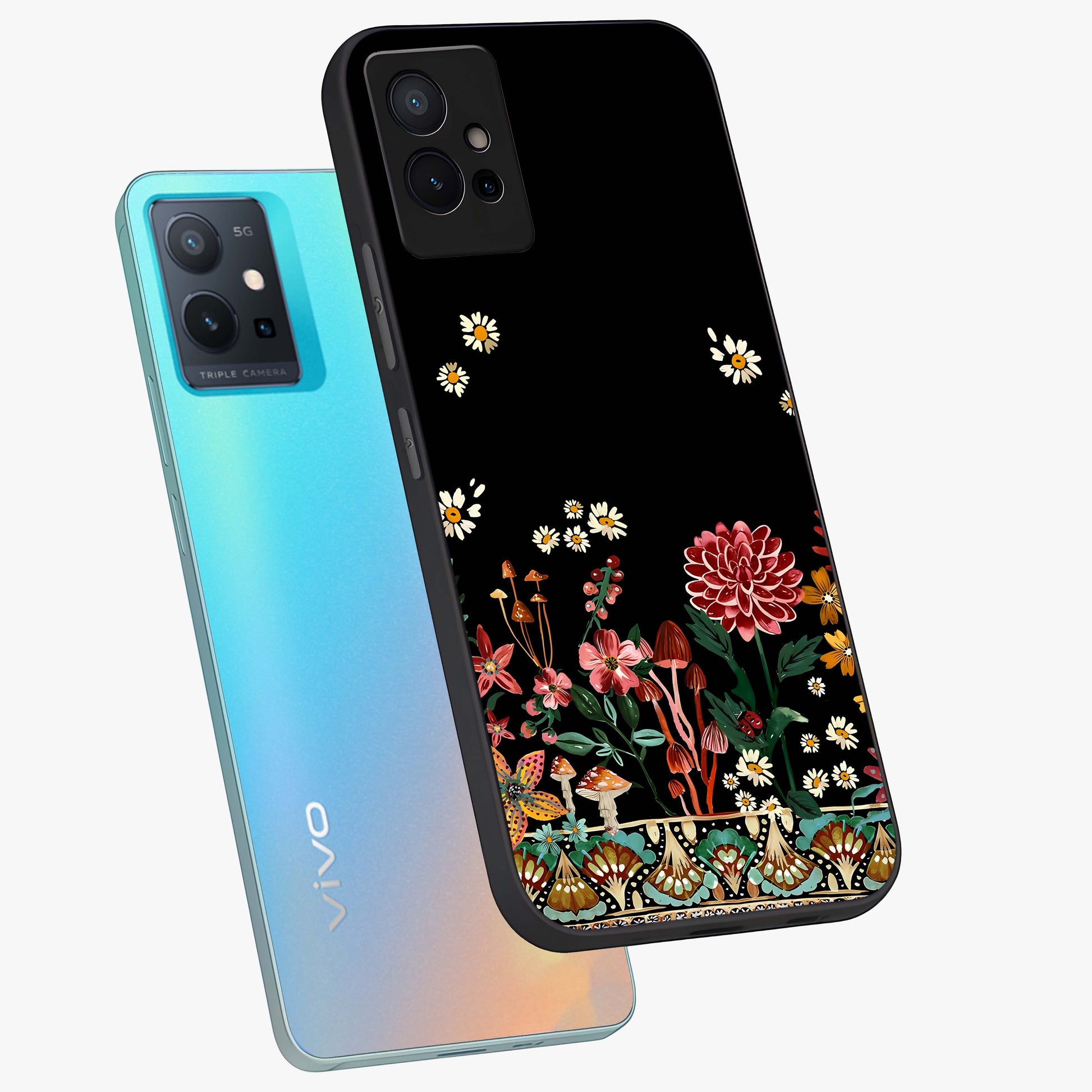 Midnight Bloom Pattern Glass Case displayed in angled mockup highlighting elegant flower design with midnight aesthetic style.