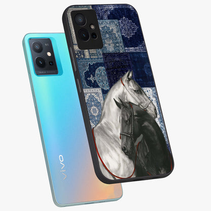 Midnight Stallion Blues Glass Case displayed in angled mockup highlighting powerful stallion illustration with deep midnight tones.