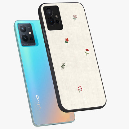 Minimalistic Blue With White Flower Pattern Glass Case displayed in angled mockup highlighting simple floral design with minimal aesthetic.