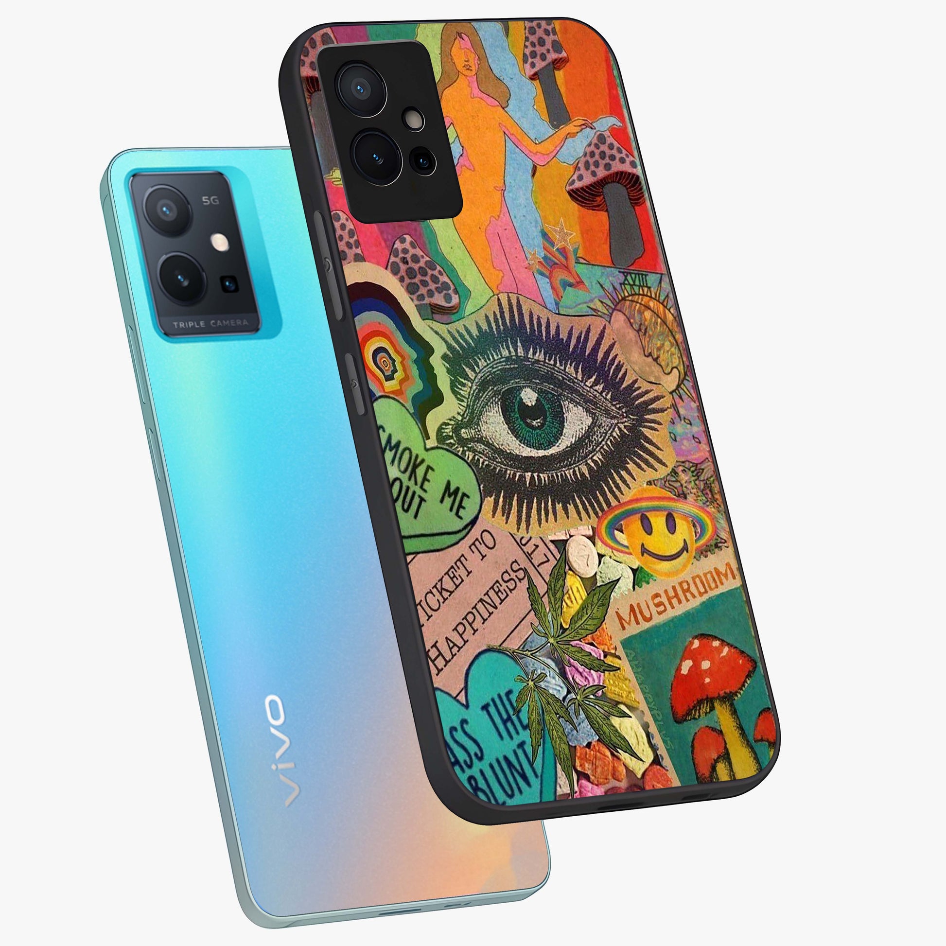 Mystic Eye Wonderland Glass Case displayed in angled mockup highlighting magical eye illustration with dreamy aesthetic.