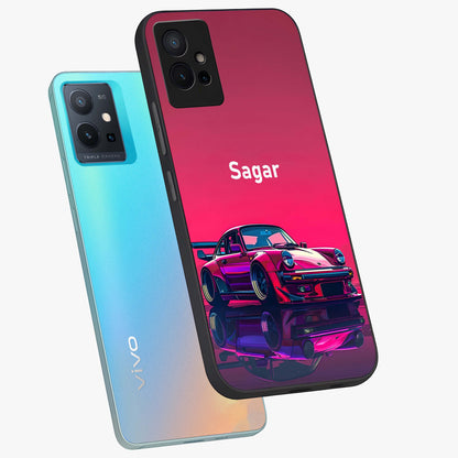 Neon Pink Porsche Glass Case displayed in angled mockup highlighting sleek neon pink car design with racing aesthetic.